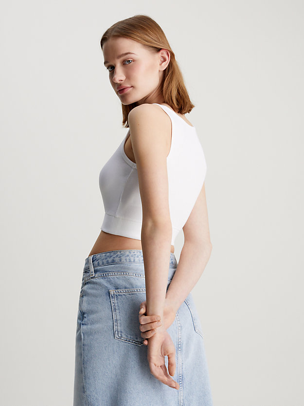 crop top slim en coton côtelé bright white pour femmes calvin klein jeans