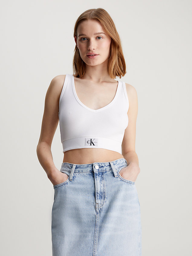 white slim ribbed cotton cropped top for women calvin klein jeans