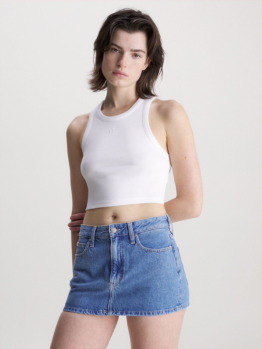 BRIGHT WHITE Cropped Racer Back Tank Top undefined women Calvin Klein