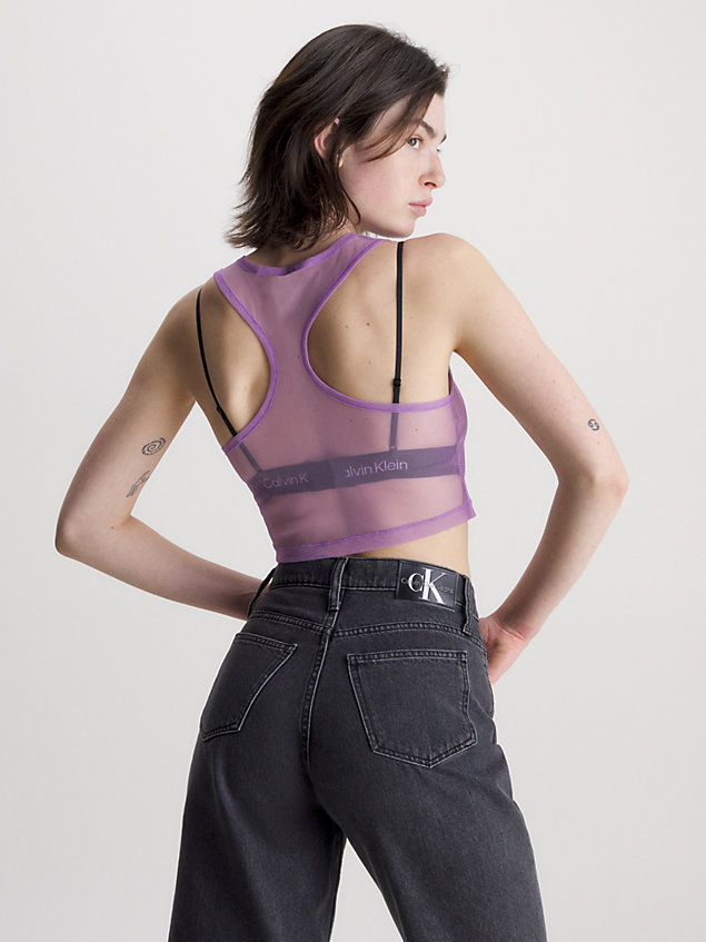 débardeur court en maille transparente purple pour femmes calvin klein jeans