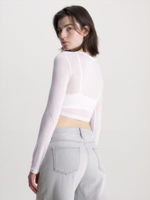 white sheer long sleeve crop top