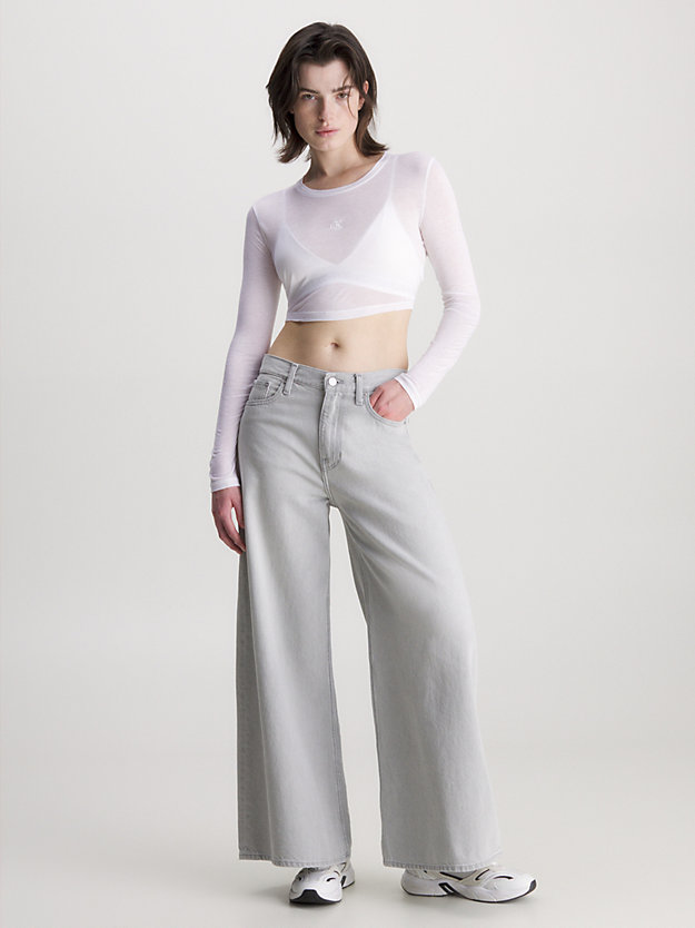 bright white sheer cropped long sleeve top for women calvin klein jeans