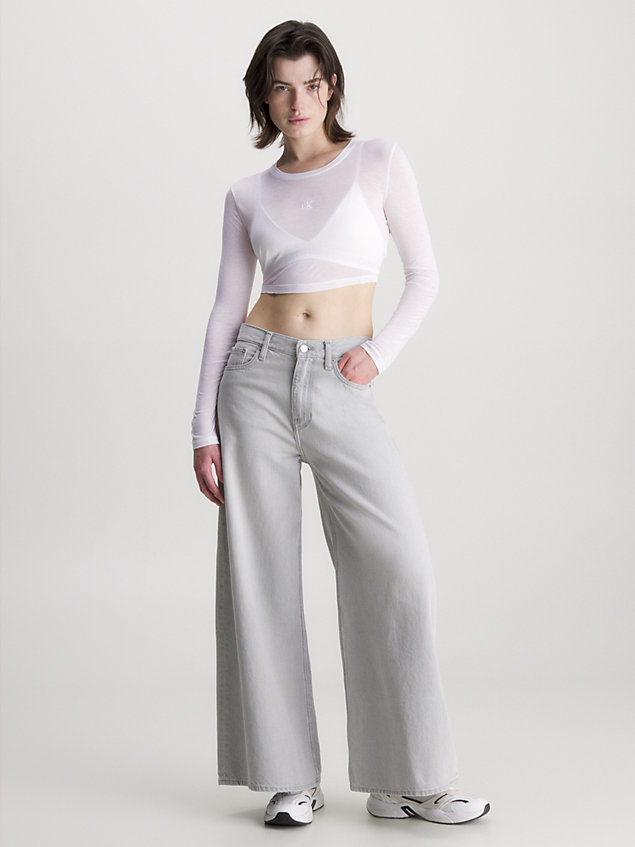 white krótki prześwitujący top z długim rękawem dla kobiety - calvin klein jeans