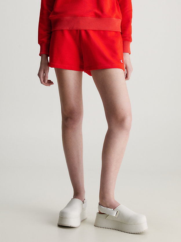 fiery red jogging-shorts aus baumwoll-frottee für damen - calvin klein jeans