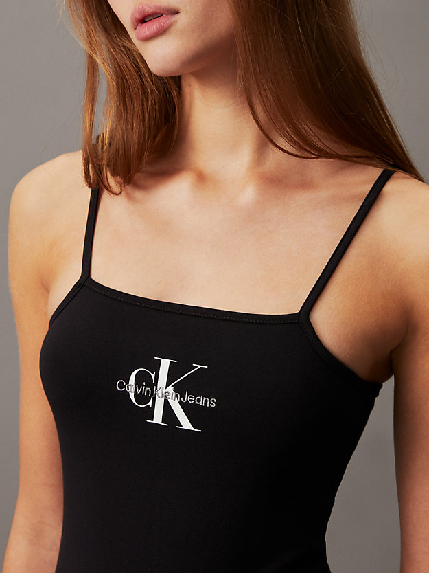 ck black cotton stretch monogram bodysuit for women calvin klein jeans