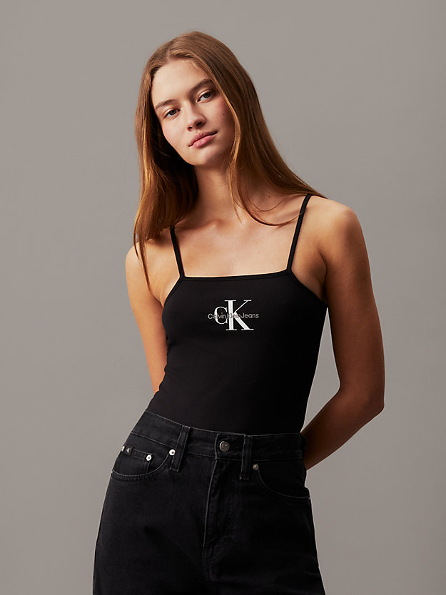 ck black cotton stretch monogram bodysuit for women calvin klein jeans