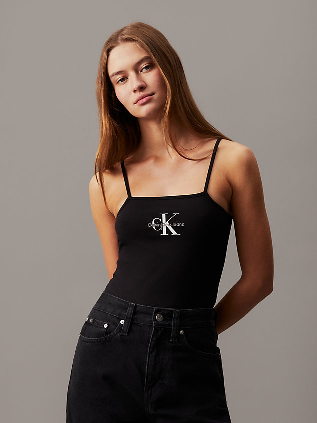 black cotton stretch monogram bodysuit for women calvin klein jeans