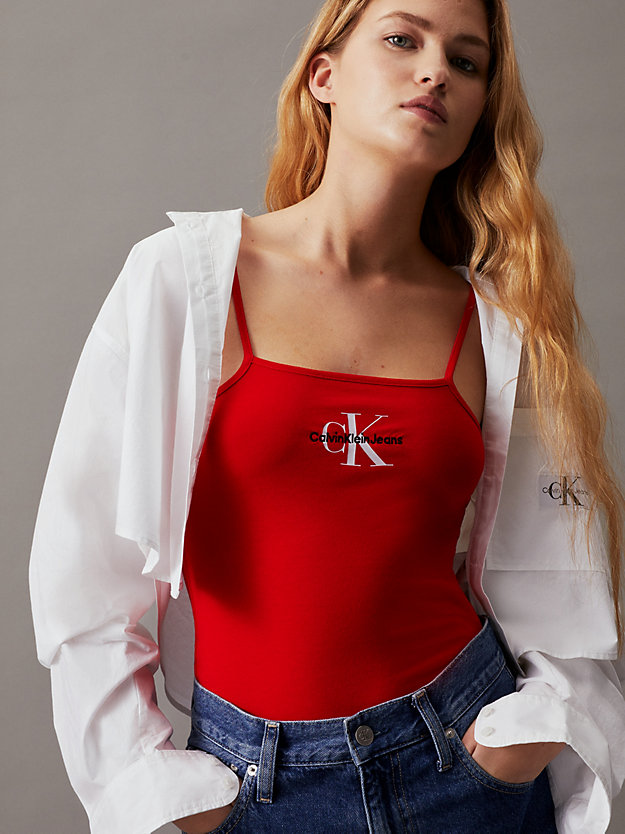 fiery red bodysuit met monogram van stretchkatoen voor dames - calvin klein jeans