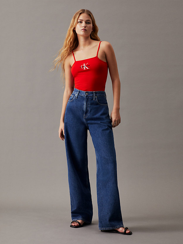 fiery red monogramm-body aus stretch-baumwolle für damen - calvin klein jeans