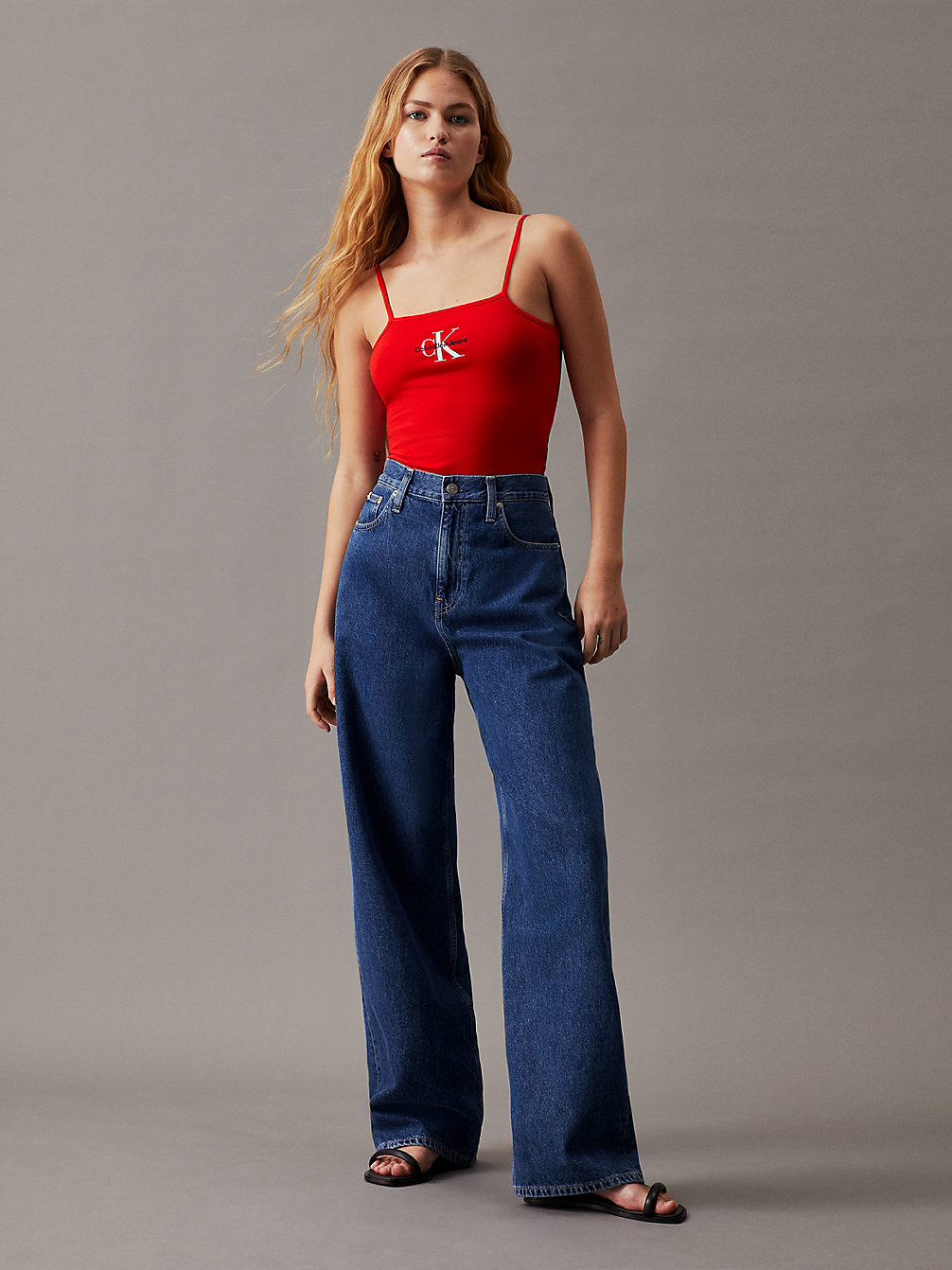 FIERY RED Monogramm-Body Aus Stretch-Baumwolle undefined Damen Calvin Klein