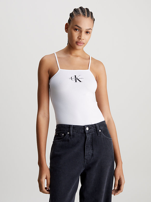bright white cotton stretch monogram bodysuit for women calvin klein jeans