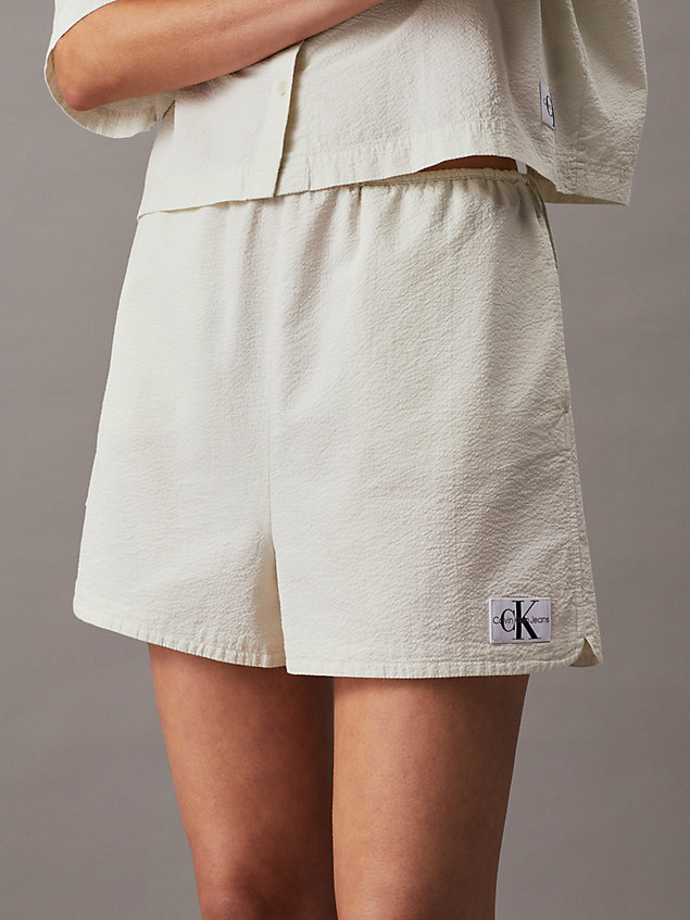 white szorty z marszczonej bawełny dla kobiety - calvin klein jeans
