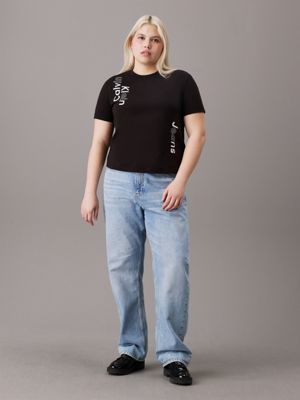 ck black plus size multi logo t-shirt for women calvin klein jeans