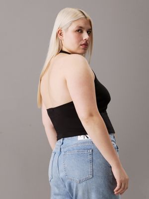 ck black plus size knit halter neck top for women calvin klein jeans