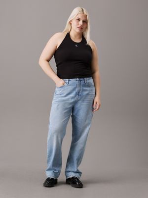 ck black plus size knit halter neck top for women calvin klein jeans