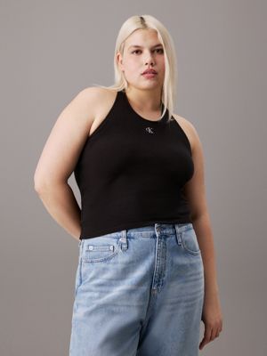 black plus size knit halter neck top for women calvin klein jeans