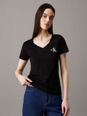 ck black / bright white 2 pack v-neck t-shirts for women calvin klein jeans