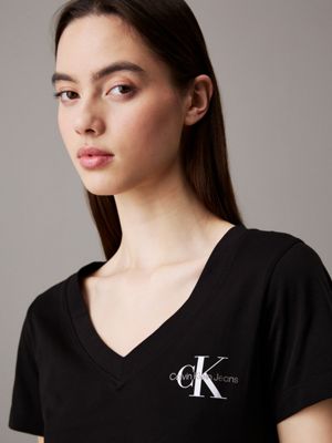 ck black / bright white 2 pack v-neck t-shirts for women calvin klein jeans