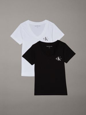 ck black / bright white 2 pack v-neck t-shirts for women calvin klein jeans