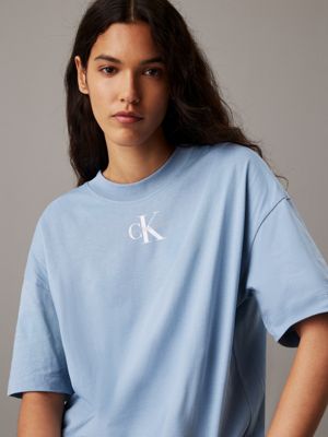 faded denim monogram boyfriend t-shirt dress for women calvin klein jeans