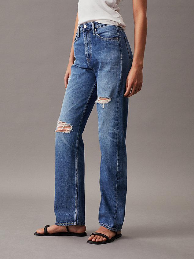 high rise straight jeans denim de mujeres calvin klein jeans