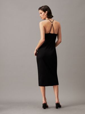 ck black tie detail cut out midi dress for women calvin klein jeans