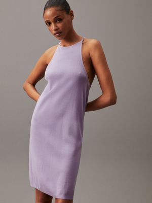 pastel lilac soft ribbed lyocell tank dress for women calvin klein jeans