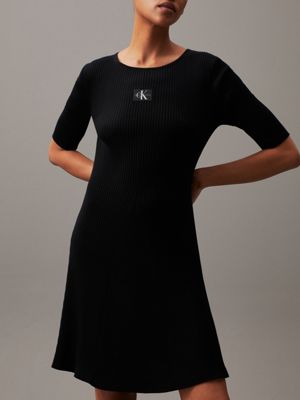 ck black soft ribbed lyocell dress for women calvin klein jeans