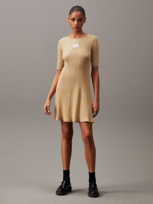 khaki soft ribbed lyocell dress for women calvin klein jeans