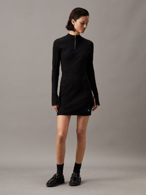 black slim ribbed long sleeve dress for women calvin klein jeans