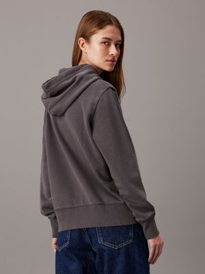 washed black washed cotton monogram hoodie for women calvin klein jeans