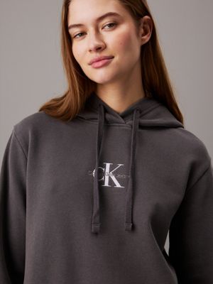 washed black washed cotton monogram hoodie for women calvin klein jeans