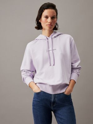 purple washed cotton monogram hoodie for women calvin klein jeans