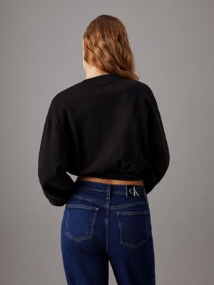 ck black cropped cotton terry sweatshirt for women calvin klein jeans