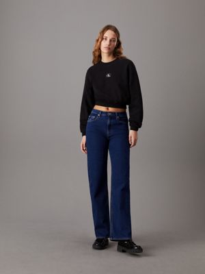 ck black cropped cotton terry sweatshirt for women calvin klein jeans