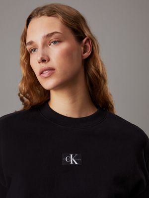 ck black cropped cotton terry sweatshirt for women calvin klein jeans