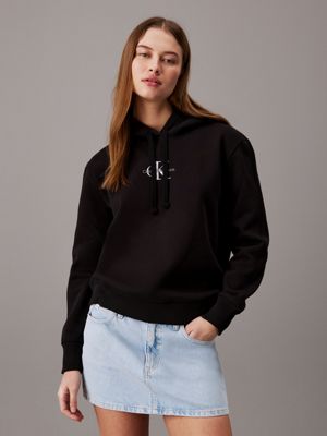 black fleece monogram hoodie for women calvin klein jeans