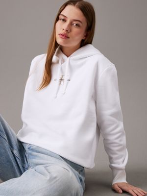 bright white fleece monogram hoodie for women calvin klein jeans