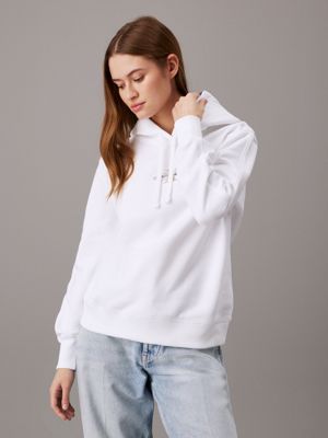 white fleece monogram hoodie for women calvin klein jeans