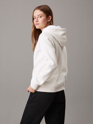 ivory fleece monogram hoodie for women calvin klein jeans