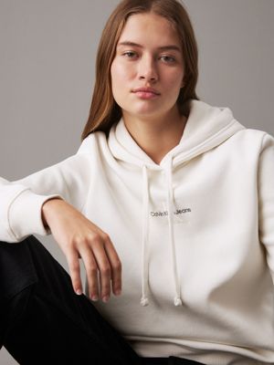 ivory fleece monogram hoodie for women calvin klein jeans