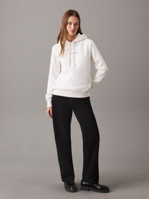 ivory fleece monogram hoodie for women calvin klein jeans