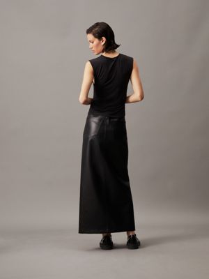 ck black faux leather maxi skirt for women calvin klein jeans