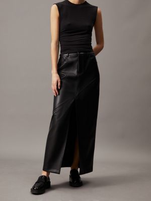 Calvin klein faux leather pleated skirt best sale