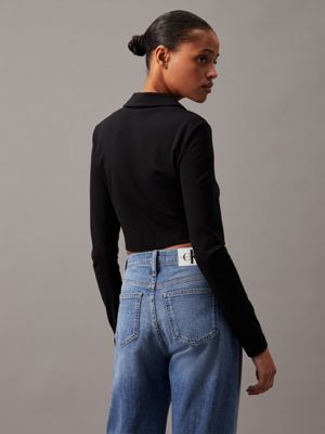 ck black milano jersey cropped cardigan for women calvin klein jeans