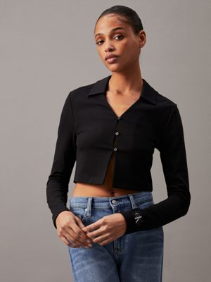 black milano jersey cropped cardigan for women calvin klein jeans