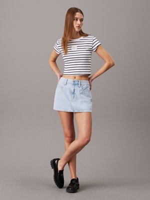 ck black / bright white striped slim ribbed cotton t-shirt for women calvin klein jeans