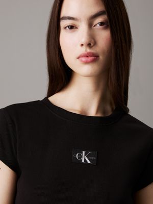 ck black slim ribbed cotton t-shirt for women calvin klein jeans