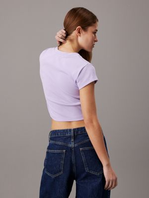 pastel lilac slim ribbed cotton t-shirt for women calvin klein jeans