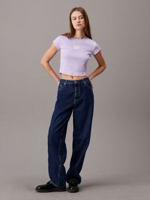 pastel lilac slim ribbed cotton t-shirt for women calvin klein jeans